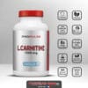 Bouteille blanche de L-Carnitine 1000 mg avec bouchon rouge et étiquettes ProPulse, côté droit icônes vegan et sans gluten.