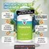 Préent se présentant Moringa sur flacon blanc et vert, entouré d’éléments naturels et globe terrestre, avantages affichés en bulles.